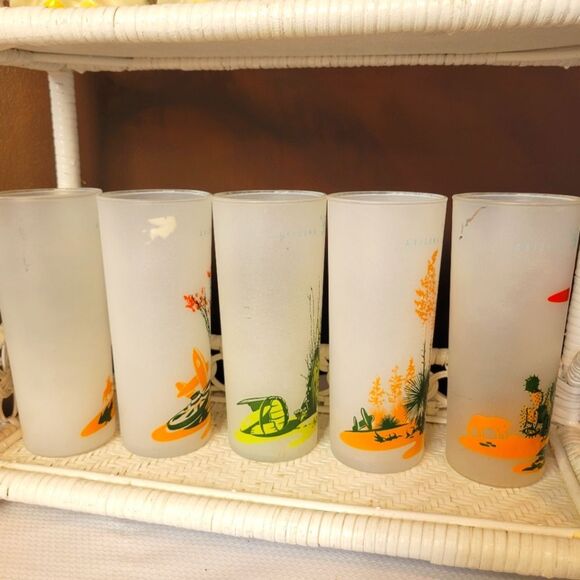 Vintage Blakely Oil Arizona Cactus Glasses – Set of 5 Frosted Highball Tumblers - Picture 6 of 10